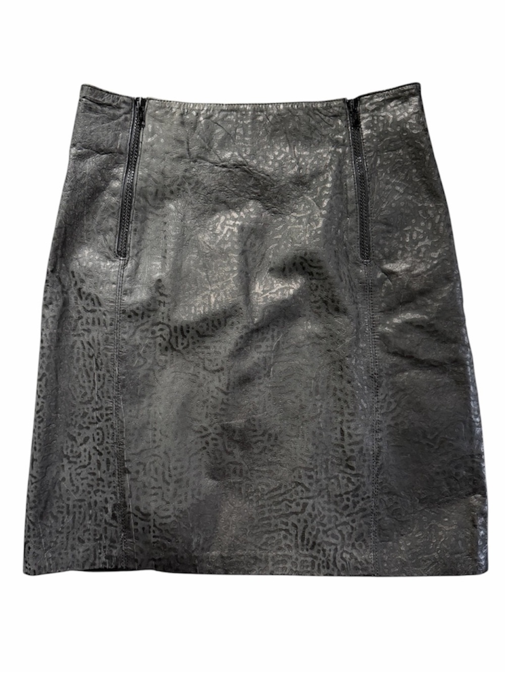 Winlit Genuine Leather Black Textured Pencil Skirt Exposed Zipper VTG Vintage 12